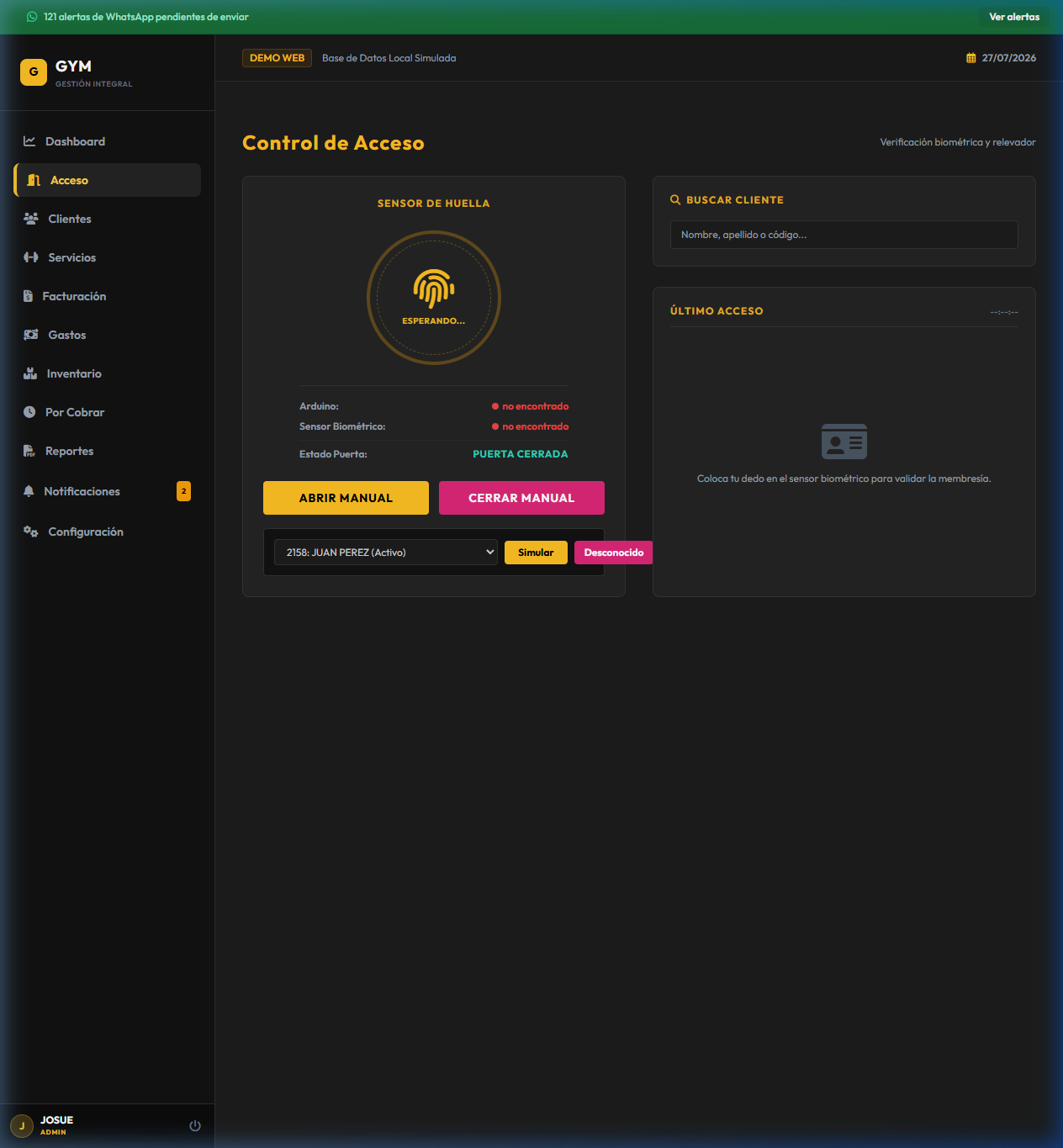 Control de acceso — Master Gym 2