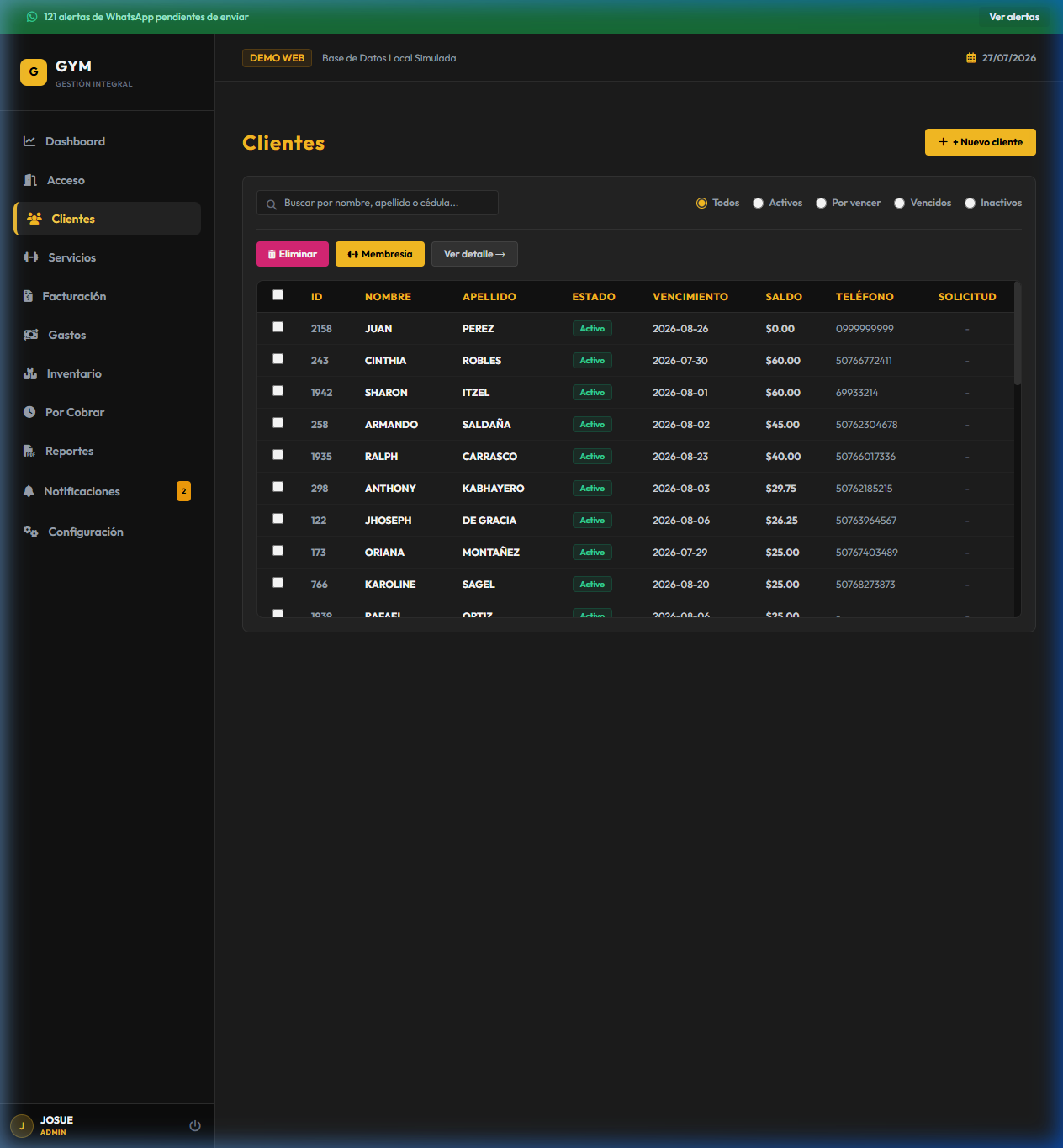 Clientes — Master Gym 2