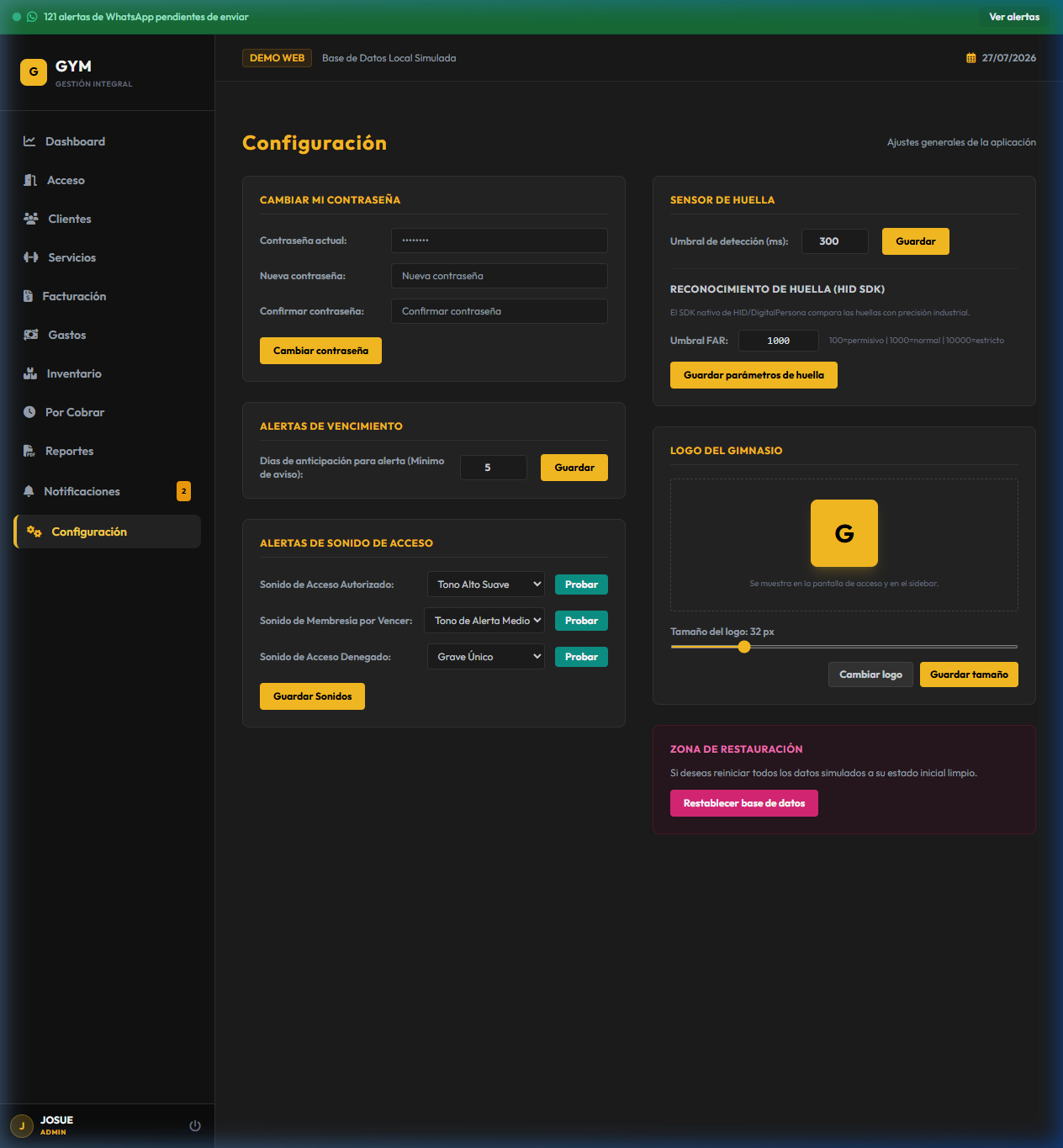 Configuración — Master Gym 2