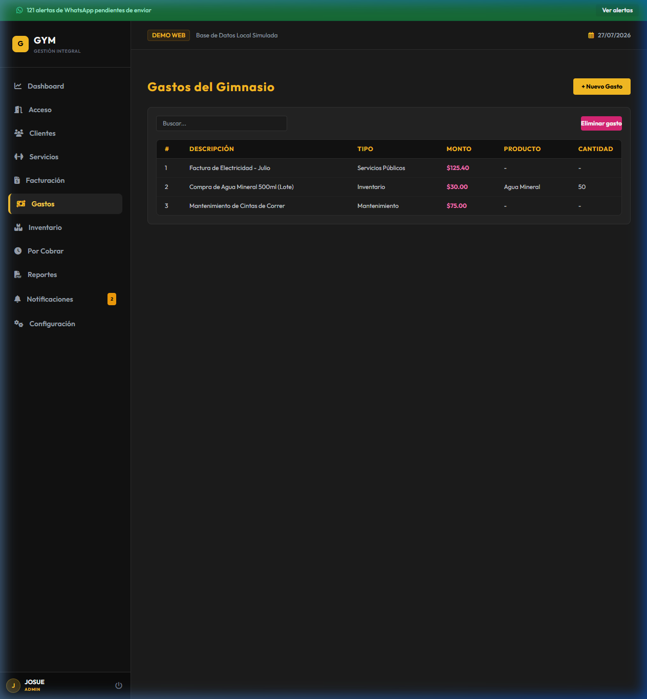 Gastos — Master Gym 2