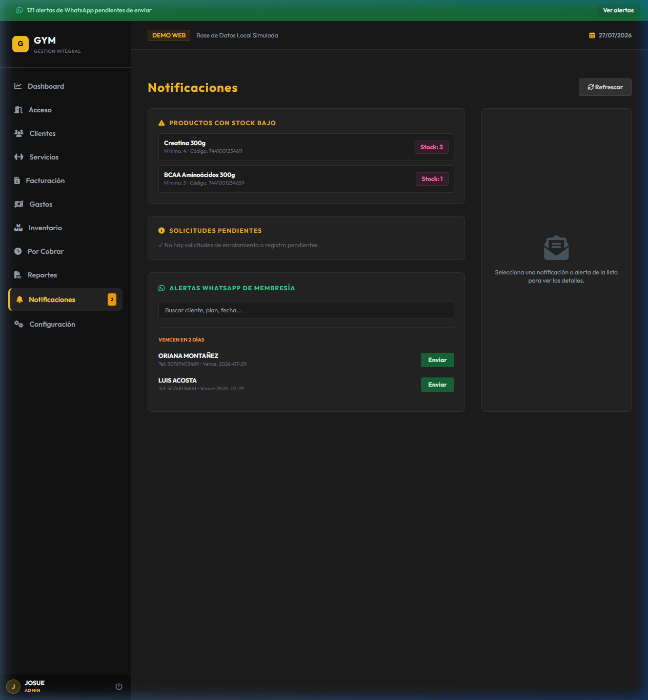 Notificaciones — Master Gym 2