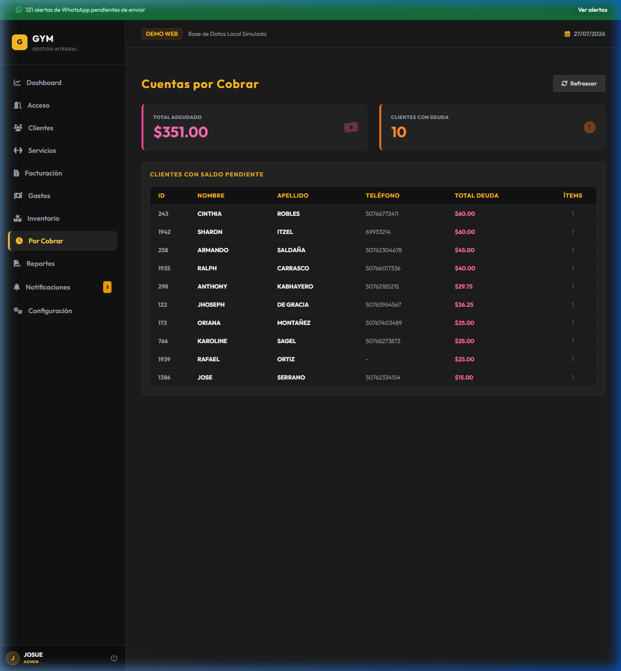 Por cobrar — Master Gym 2