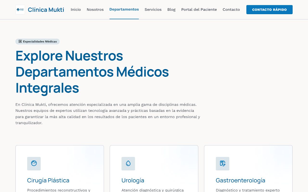 Clínica Mukti — Departamentos y servicios