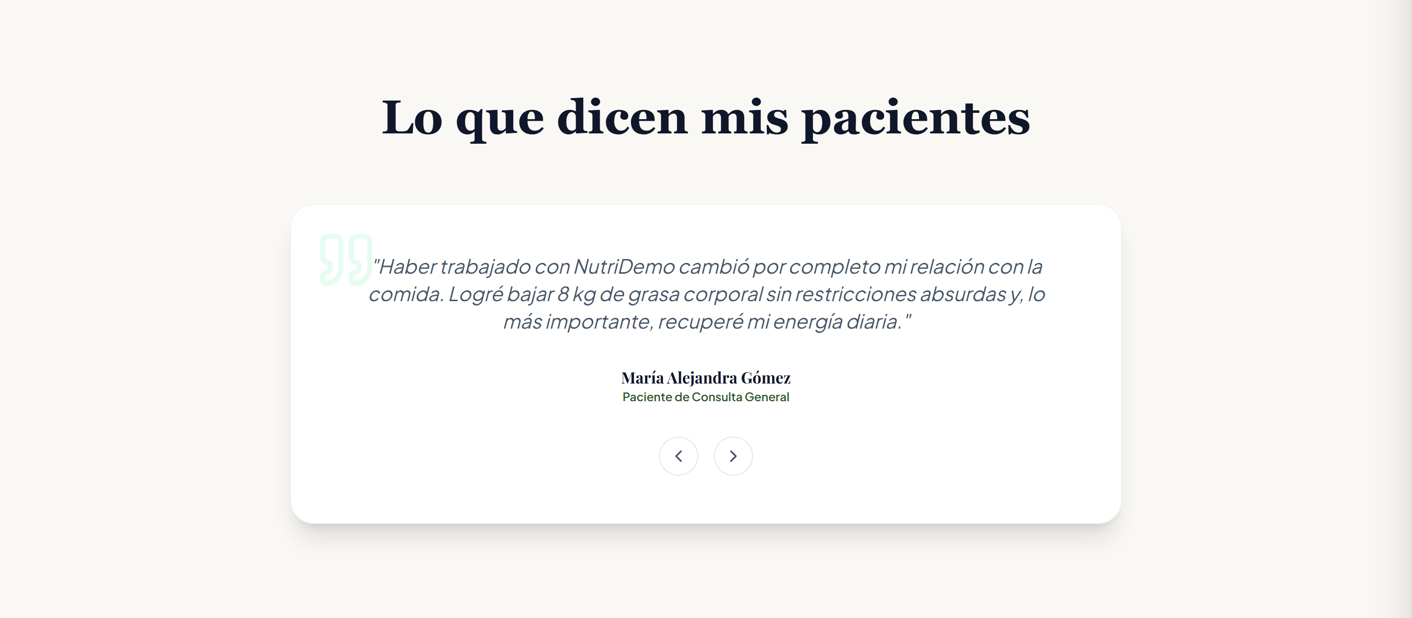 NutriDemo — Testimonios