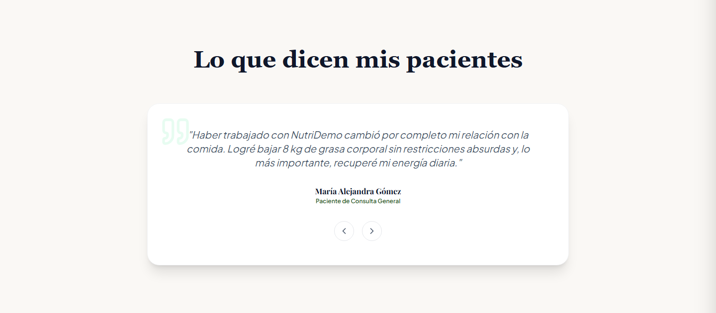 NutriDemo — Testimonios