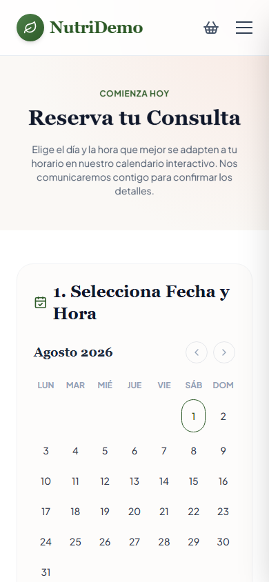 NutriDemo móvil — Reservar consulta